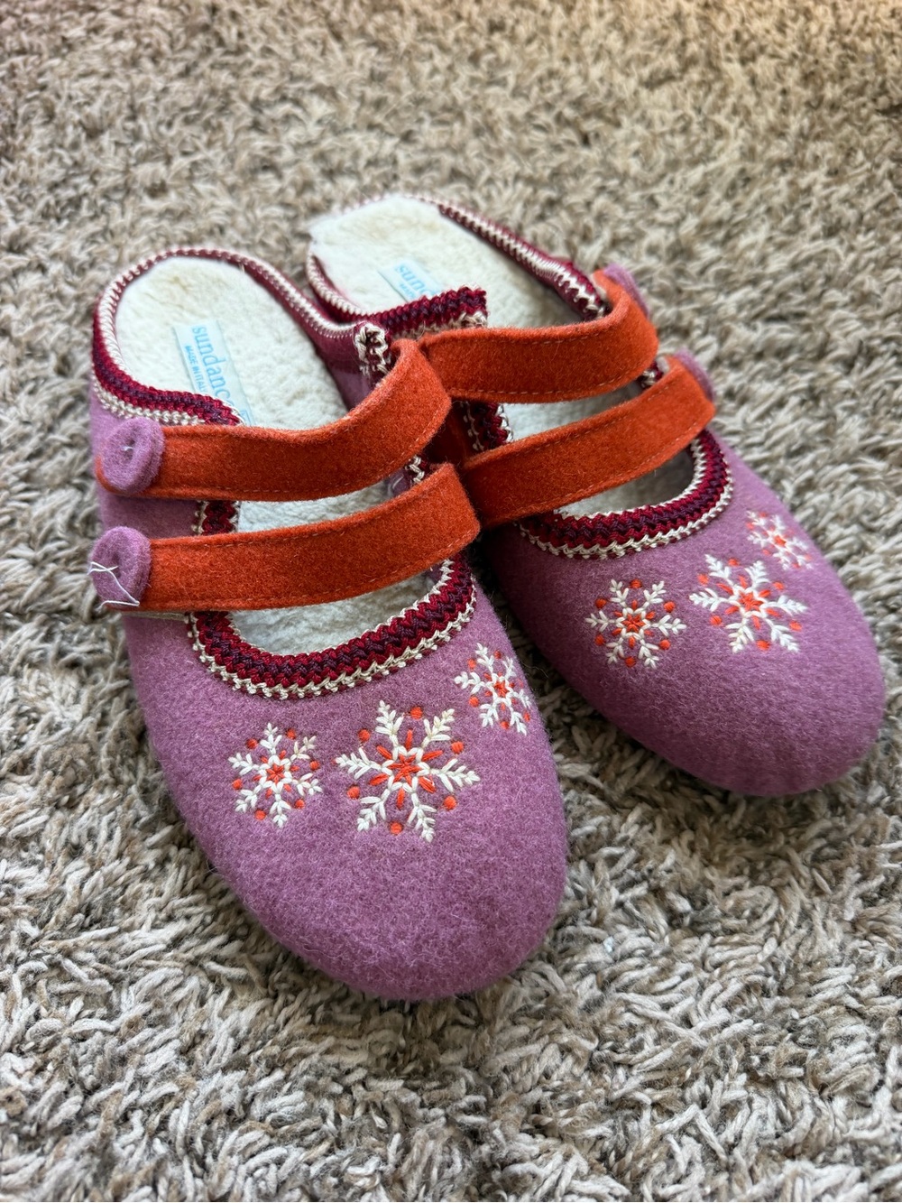 Sundance Italian wool Fondo Gomma pink orange Chalet slippers Women’s size 40/9